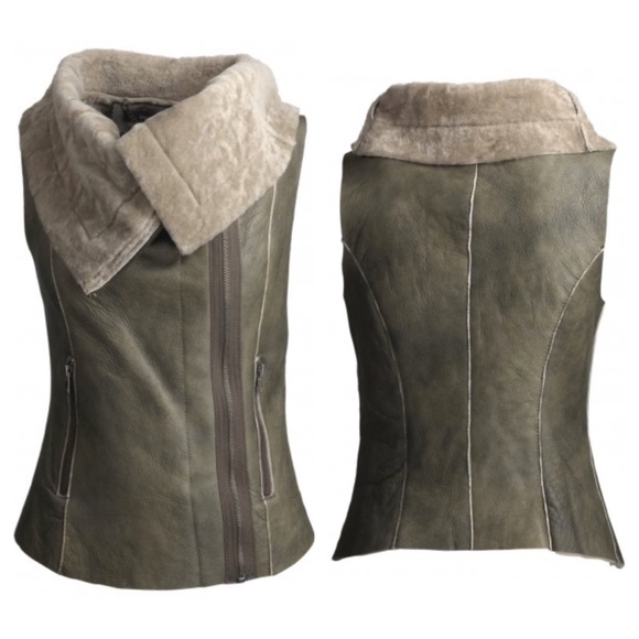 [4] Free People MUUBAA Bronson Sheepskin Gilet in Elephant Grey NWOT - Picture 2 of 8